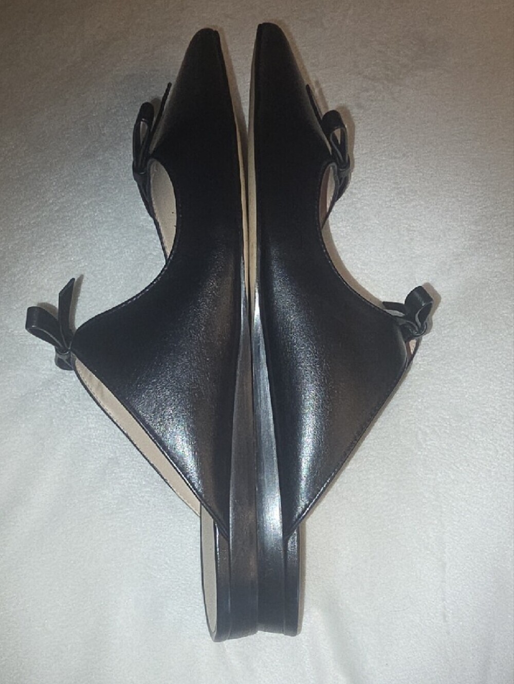 Stuart Weitzman REESE Flat Slide Black Leather Mary-Jane Bows Pointy Toes 8 - Picture 13 of 16